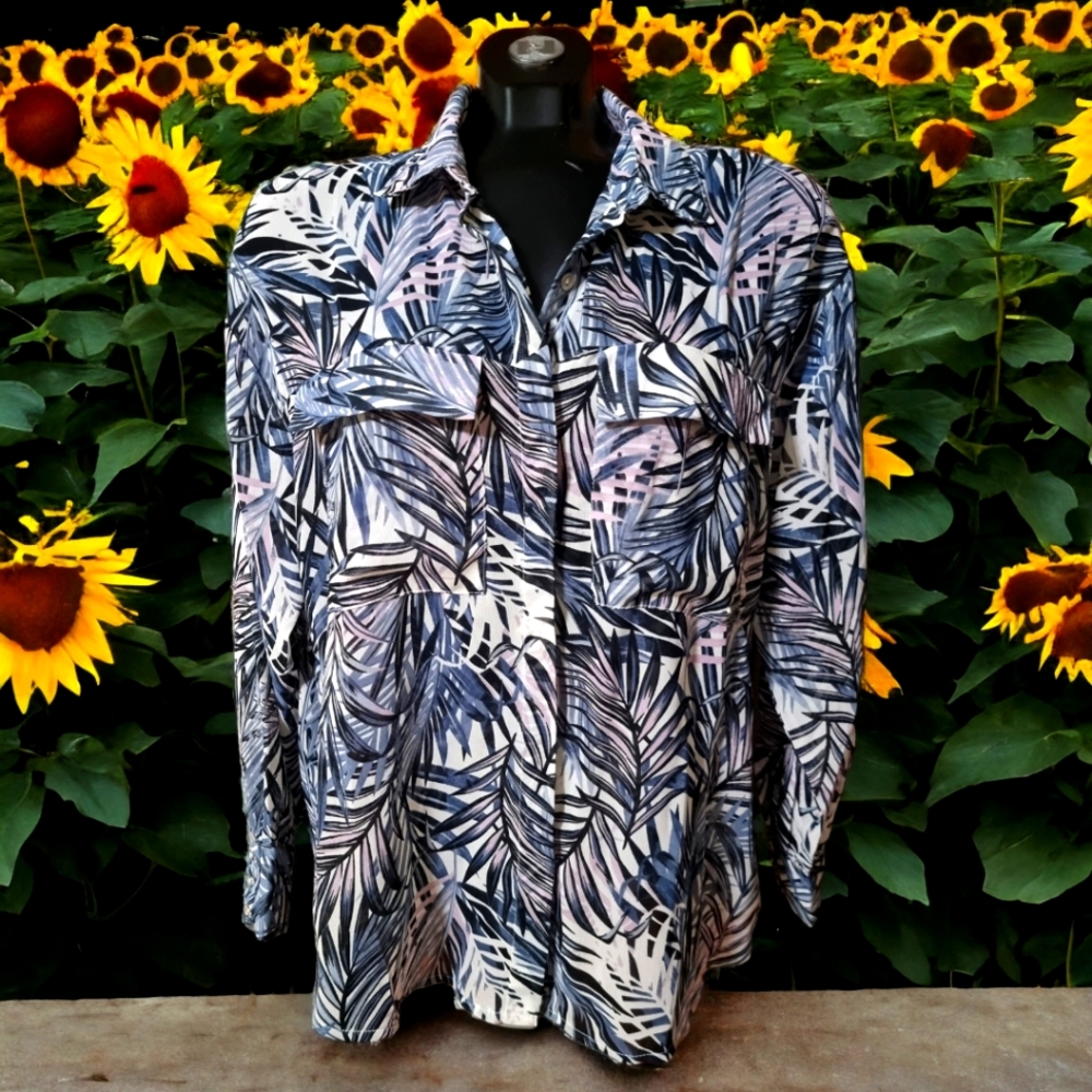 Simon Chang Leaf Print Semi-Sheer Blouse